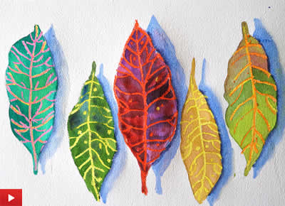 Painting with watercolours and wax crayons - 3