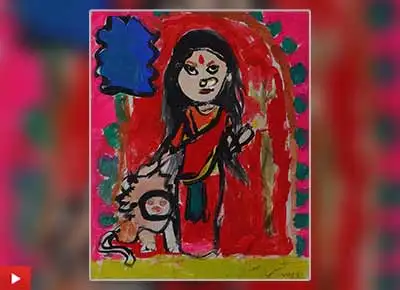 Maa Durga painting by child artist Ekavira Singh, Kolkata