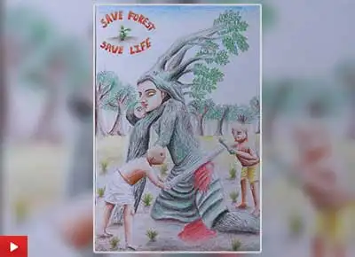 Painting on Importance of Trees and Save Trees by Viraj Tasare (13 years)