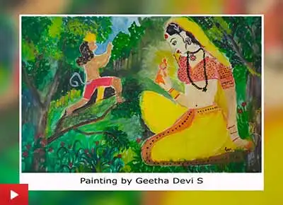 Sita in Ashoka Vatika, painting by Geetha Devi S