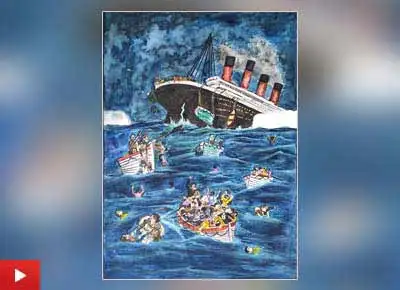 The painting depicting Titanic sinking by Somdutta Dey (11 years) from Bulbulchandi, West Bengal