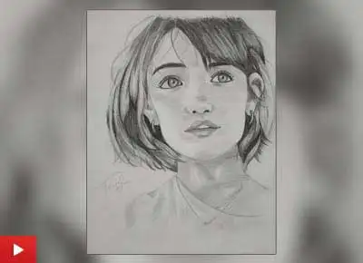 Girl portrait drawing by Tanvi Soni (15 years) from Ajmer, Rajasthan