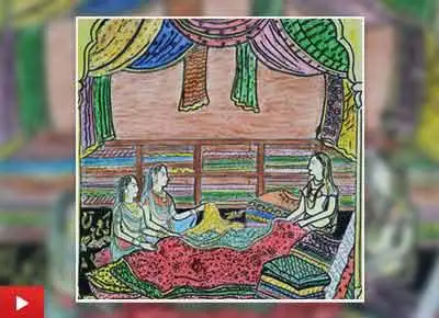 Woman makes preparations for her marriage, painting by Rajeshwari Mandal (12 years)