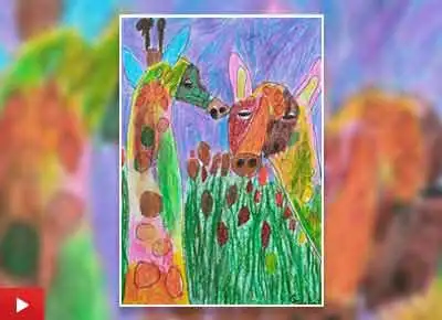 Giraffes from the Rainbowland, painting by Crystal Mittal (7 years)