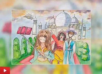 A trip to the Taj Mahal with family, painting by Doeun Kim (12 years)