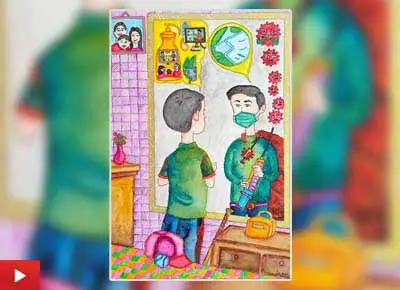 Corona Vaccine SuperHero, painting by Aron Raj (9 years)