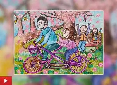 My family's spring picnic, painting by Seohyun Kim (8 years)