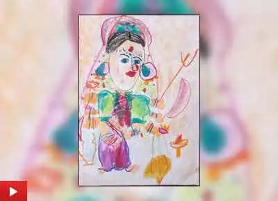 Goddess Durga, painting by Akshara Jain (3 years)