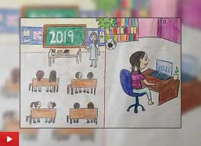 Online classes, painting by Sonika Korada (11 years)