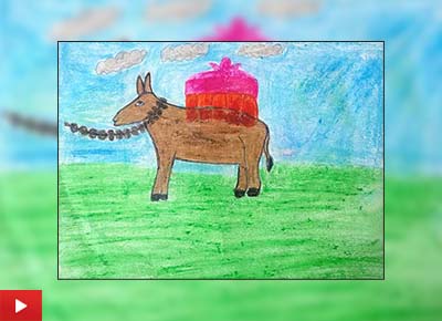 The donkey is carrying our loads, painting by Devanshu Acharya (7 years)