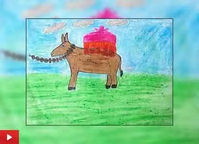 The donkey is carrying our loads, painting by Devanshu Acharya (7 years)