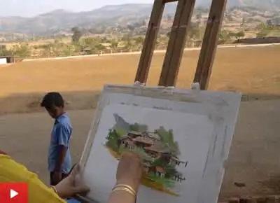 Painting demonstration in oil pastels by artist Chitra Vaidya