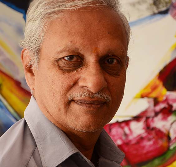 Satish PImple paints abstract and semi abstract themes apart from portraits
