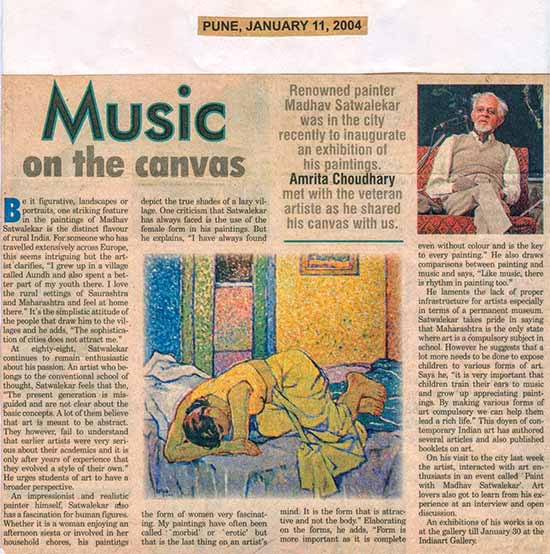 article in Pune Herald on exhibition of paintings by Madhav Satwalekar at Indiaart Gallery, Pune