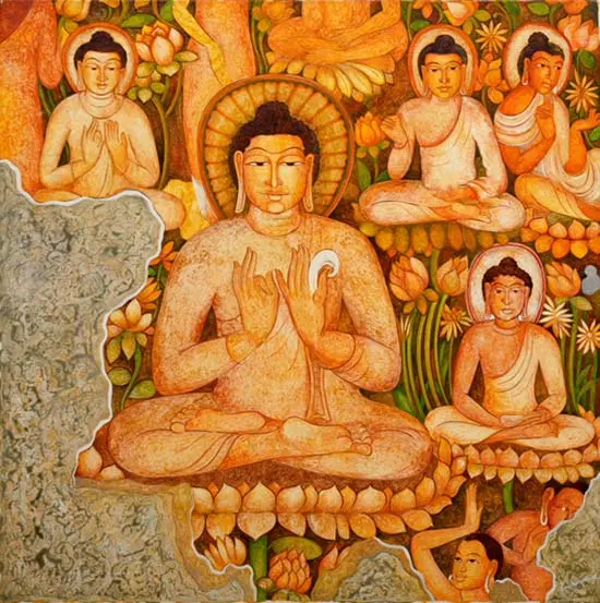 Buddha in Lotus (Ajanta series), Print by Vijay Kulkarni