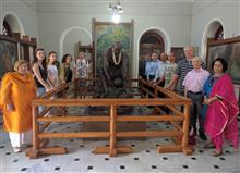 Members of Russian Delegation with statue of Mahatma Gandhi at Agakhan Palace, Pune