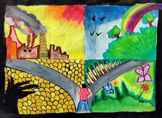 Forest in My City, painting by Shrutika Bhaskar Tandale (born : 2007)