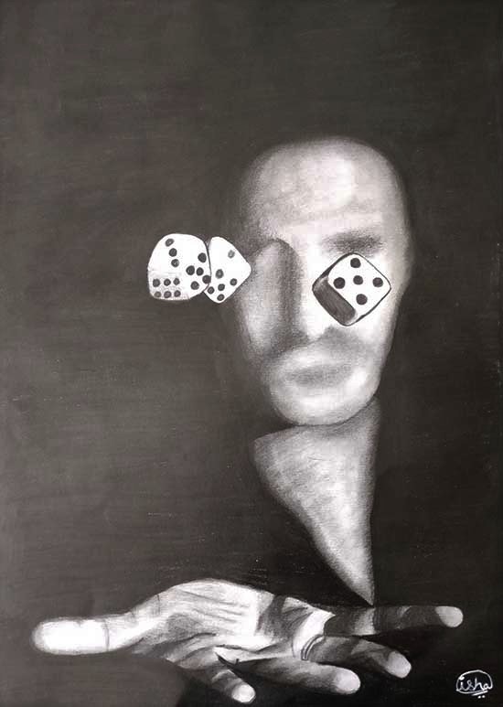 Art of Illusion, charcoal drawing by Isha Aradhya - medal winner in Khula Aasmaan drawing competition