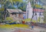 Church in Goa, Church Painting by M. K. Kelkar, Watercolour on Paper, 14 X 20