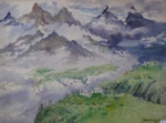 Keylong Peaks, Kashmir & Himachal, Painting by M. K. Kelkar, Watercolour on Paper, 22 X 30