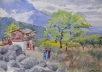Kulu Village, Kashmir & Himachal, Painting by M. K. Kelkar, Watercolour on Paper, 14 X 20