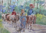 Nomads on move, Kashmir & Himachal, Painting by M. K. Kelkar, Watercolour on Paper, 13 X 19