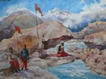 Sadhus in Himalayas, Kashmir & Himachal, Painting by M. K. Kelkar, Watercolour on Paper, 14 X 20