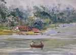 Boatride in a Lake, River & Seascape Painting by M. K. Kelkar, Watercolour on Paper, 15 X 19