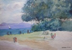 Goa Beach, Lake, River & Seascape Painting by M. K. Kelkar, Oil on Canvas, 14 X 20
