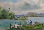 Lake View, Lake, River & Seascape Painting by M. K. Kelkar, Watercolour on Paper, 6.5 X 9