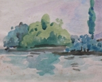 Boatride in a Lake, River & Seascape Painting by M. K. Kelkar, Watercolour on Paper, 6.5 X 9.5