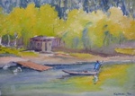 Boatride in a Lake, River & Seascape Painting by M. K. Kelkar, Watercolour on Paper, 15 X 20