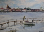On the sea shore, Lake, River & Seascape Painting by M. K. Kelkar, Watercolour on Paper, 13.5 X 19