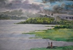 Pawai Lake, Lake, River & Seascape Painting by M. K. Kelkar, Watercolour on Paper, 14 X 20.5