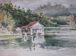 Reflection, Lake, River & Seascape Painting by M. K. Kelkar, Watercolour on Paper, 15 X 22