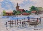 River Side House, Lake, River & Seascape Painting by M. K. Kelkar, Watercolour on Paper, 6.5 X 9