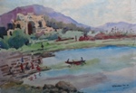 River Side, Lake, River & Seascape Painting by M. K. Kelkar, Watercolour on Paper, 14 X 20