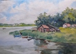 River Side, Lake, River & Seascape Painting by M. K. Kelkar, Watercolour on Paper, 13.5 X 19