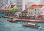 Riverside in Singapore, Lake, River & Seascape Painting by M. K. Kelkar, Watercolour on Paper, 15 X 22