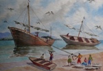 Seascape, Lake, River Painting by M. K. Kelkar, Watercolour on Paper, 14 X 19