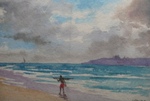 Seascape, Lake, River Painting by M. K. Kelkar, Watercolour on Paper, 14 X 21