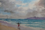 Seascape, Lake, River Painting by M. K. Kelkar, Watercolour on Paper, 14 X 21