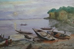 Sunset on Ganges, Lake, River & Seascape Painting by M. K. Kelkar, Watercolour on Paper, 14 X 21