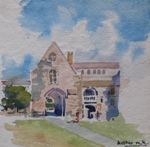 Building in London, Landscape Painting by M. K. Kelkar, Watercolour on Paper, 9 X 9.5