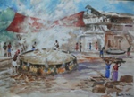 Making Jaggery, Landscape Painting by M. K. Kelkar, Watercolour on Paper, 14 X 20