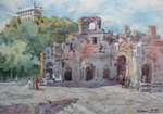 Old Construction Mandu, Landscape Painting by M. K. Kelkar, Watercolour on Paper, 12.5 X 18.5