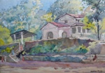 Old Goan House, Landscape Painting by M. K. Kelkar, Watercolour on Paper, 13 X 19