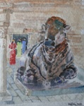 Nandi, Temple Painting by M. K. Kelkar, Watercolour on Paper, 15 X 12