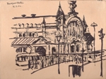 Frankfurt Station, Sketches and Drawings Painting by M. K. Kelkar, Pen on Paper, 7 X 9.5