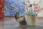 Still Life with flowers, Still Life Painting by M. K. Kelkar, Watercolour on Paper, 14 X 20